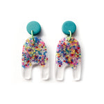 Rainbow Trapped Scraps MATTE Handcut Arch Earrings