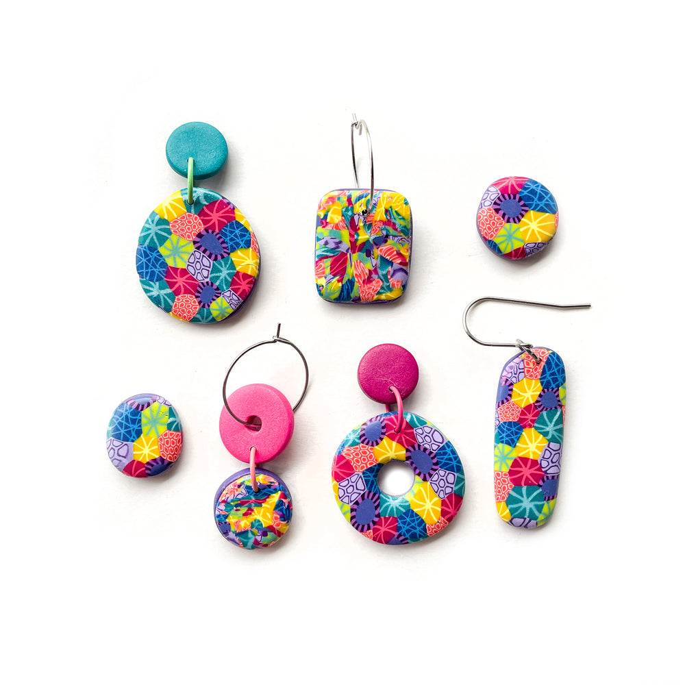 
            
                Load image into Gallery viewer, Rainbow Moulded Collage Narrow Hook Earrings
            
        