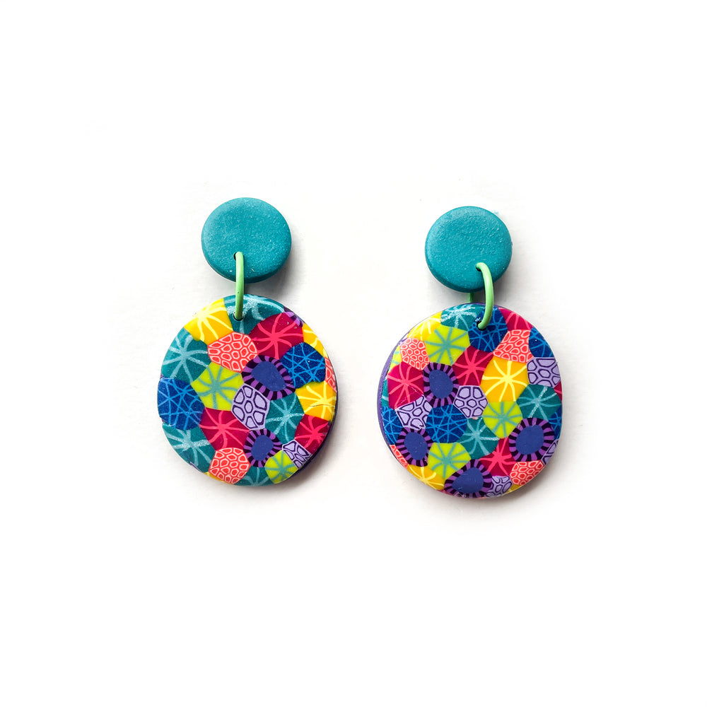 Rainbow Moulded Collage Circle Earrings