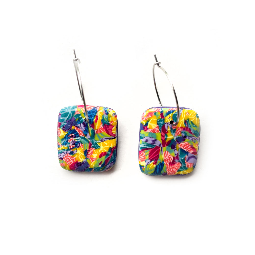 Rainbow Moulded Collage Rectangle Hoop Earrings