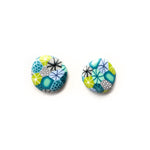Teal Yellow Moulded Collage Circle Stud Earrings