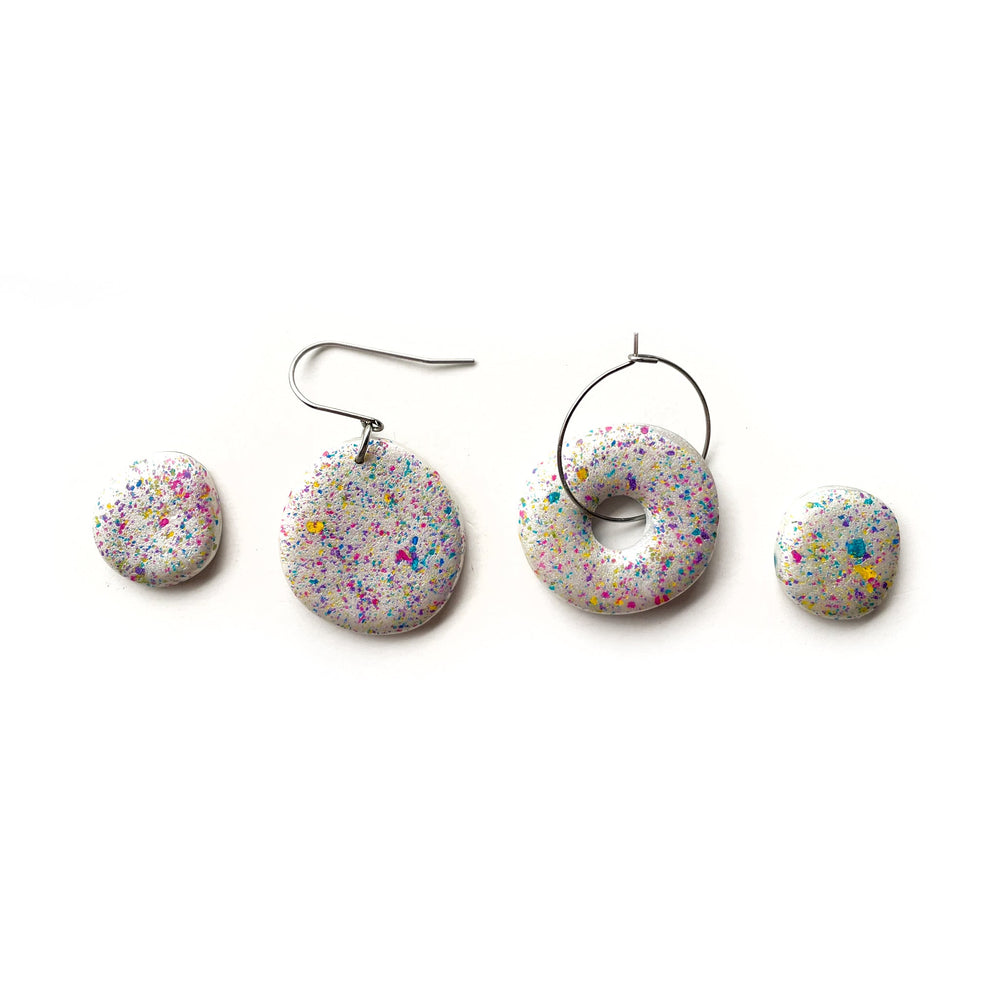 
            
                Load image into Gallery viewer, Flecked Silver Moulded Circle Hook Earrings
            
        
