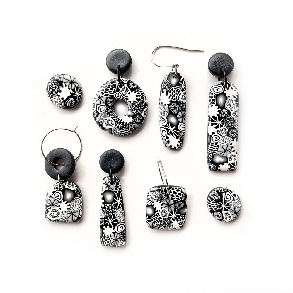 
            
                Load image into Gallery viewer, Monochrome Moulded Collage Rectangle Hoop Earrings
            
        