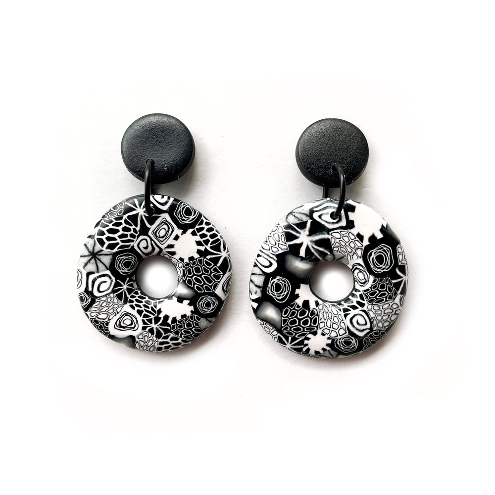 
            
                Load image into Gallery viewer, Monochrome Moulded Collage Donut Earrings
            
        