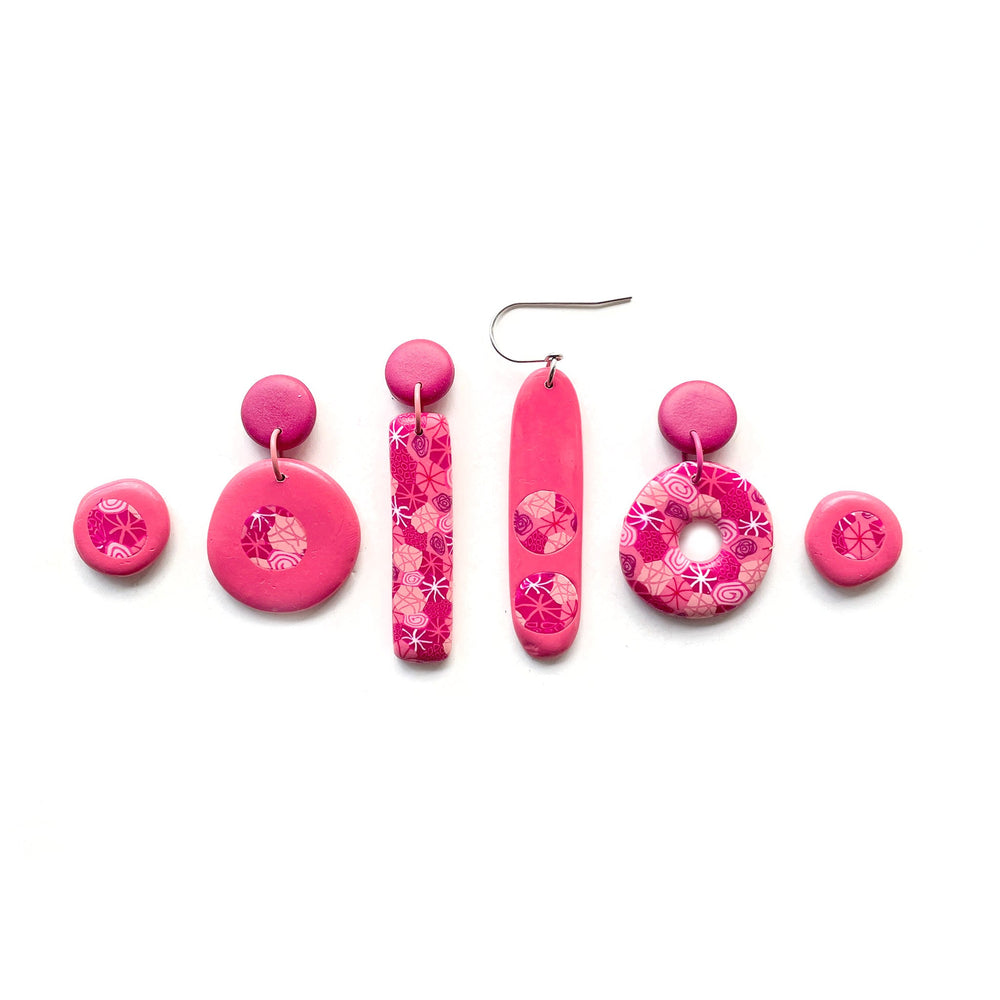Pink Moulded Collage Circle Earrings
