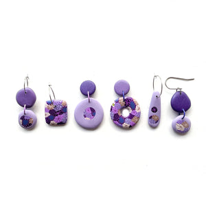 Purple Moulded Collage Hook Earrings