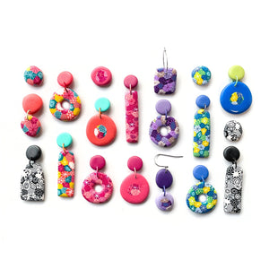 Purple Moulded Collage Hook Earrings