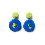 Blue Green Moulded Collage Circle Earrings