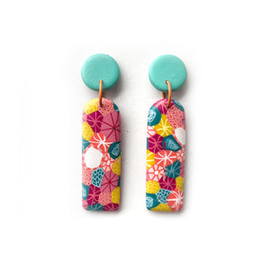 Coral Teal Moulded Collage Narrow Arch Earrings