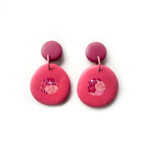 Pink Moulded Collage Circle Earrings