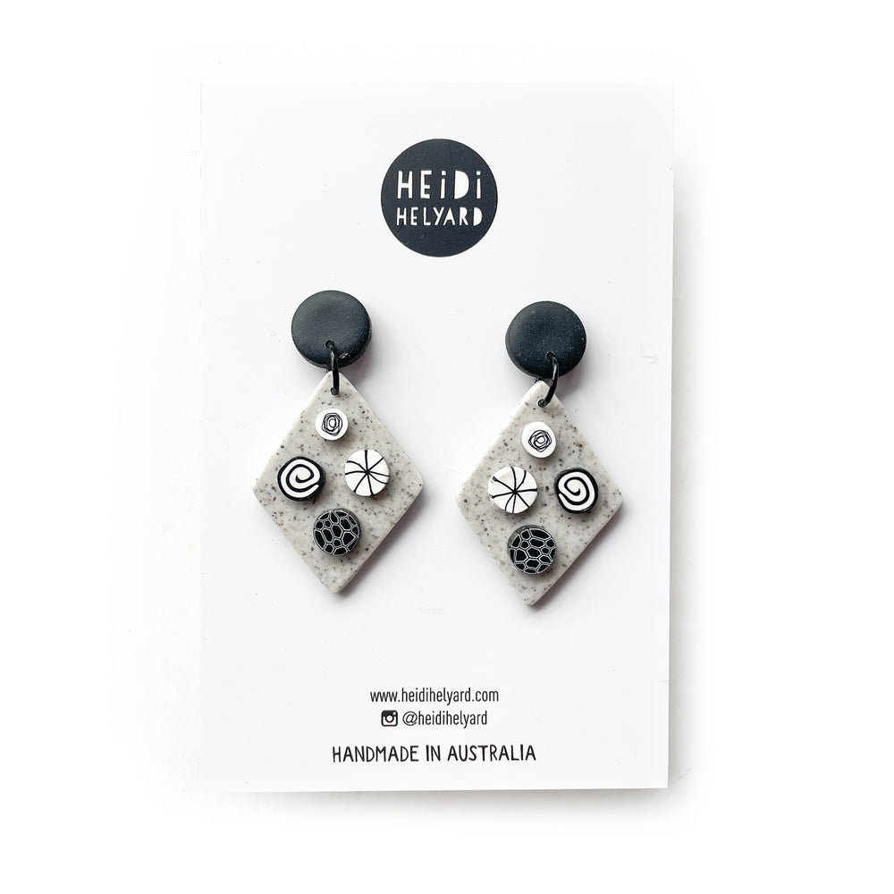 Granite Monochrome Canes Diamond Earrings