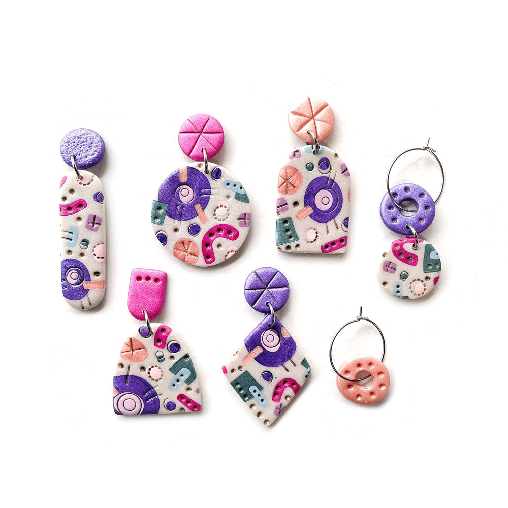 Pink and Purple Party Half Oval Earrings