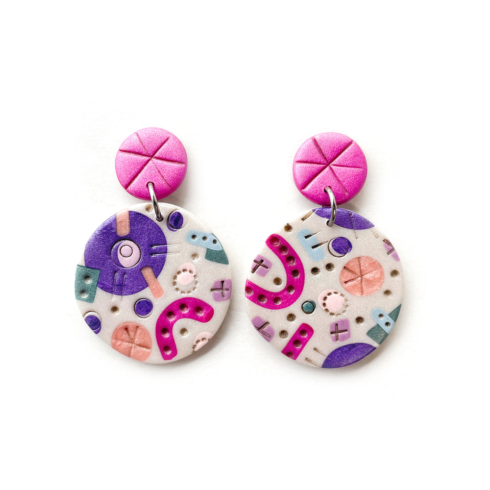 Pink and Purple Party Circle Earrings