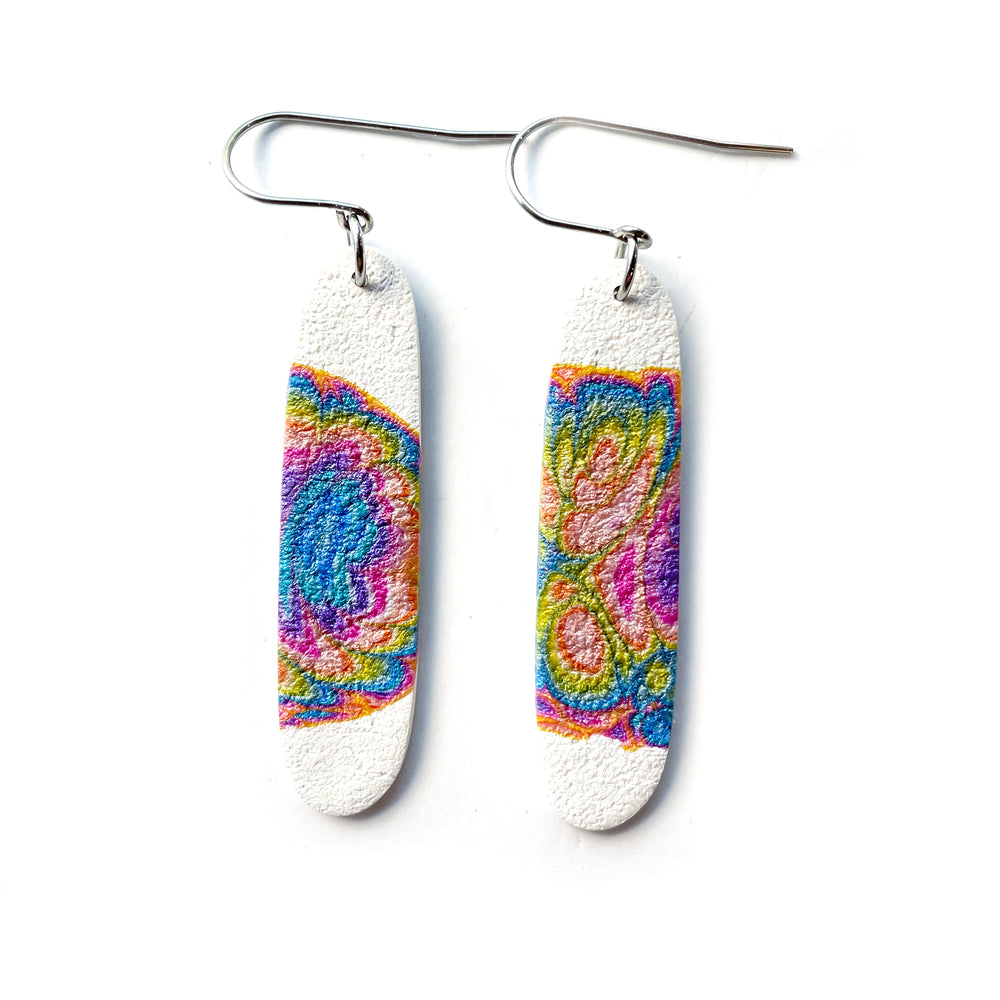 
            
                Load image into Gallery viewer, Rainbow Mokume Handcut Hook Earrings
            
        