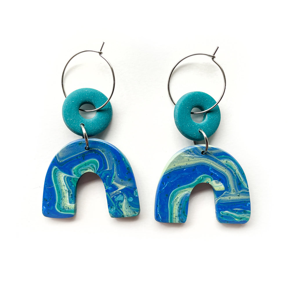 Marbled Ocean MATTE Arch Hoop Earrings