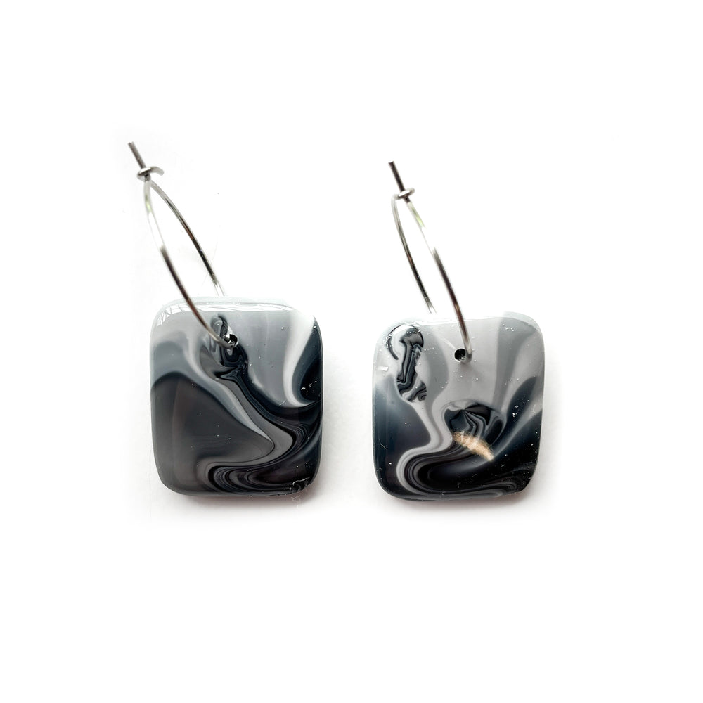 Black & White Marbled GLOSS Square Hoop Earrings