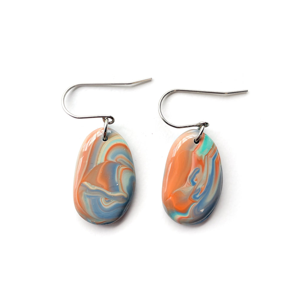 Teal Orange Marbled GLOSS Pebble Hook Earrings