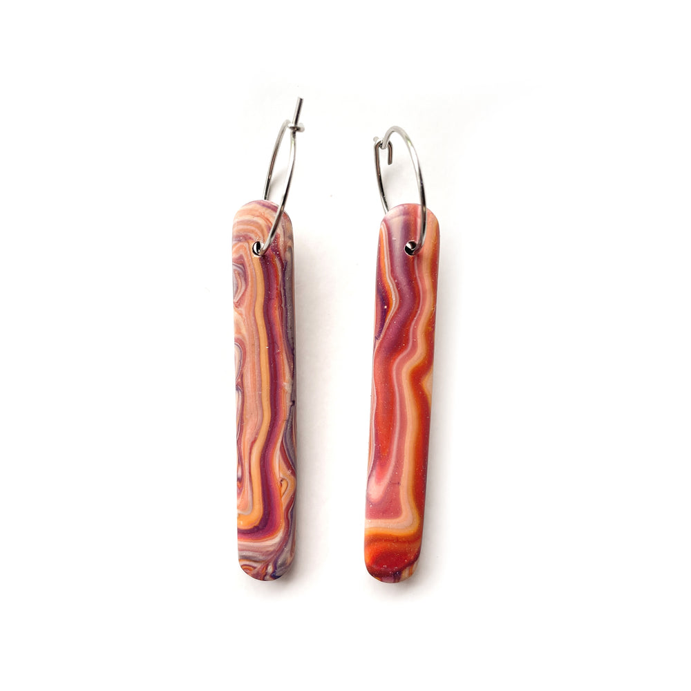 Multicolour Marbled MATTE MIni Rectangle Hoop Earrings