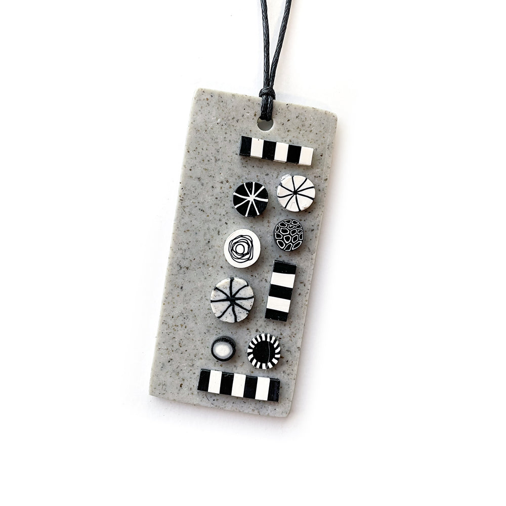 Granite Monochrome Canes Rectangle Pendant