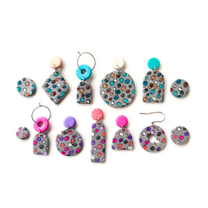 Teal Silver Pink Mega Circle Earrings