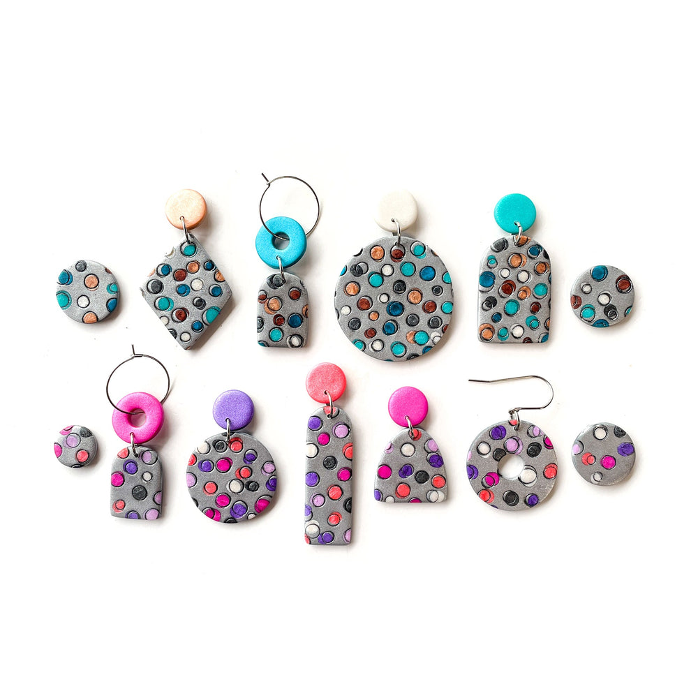 Teal Silver Pink Medium Arch Earrings