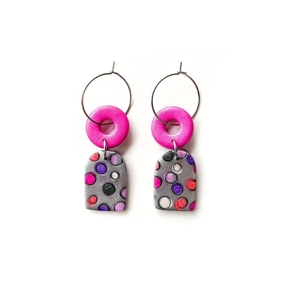 Teal Silver Pink Arch Hoop Earrings