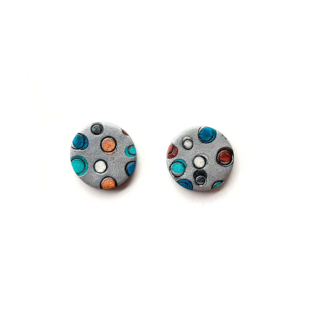 Teal Silver Pink Mega Circle Stud Earrings