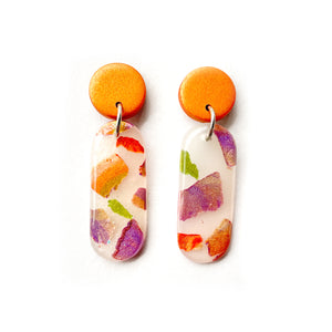 
            
                Load image into Gallery viewer, Transparent Terrazzo (Purple Orange) Small Capsule Earrings
            
        
