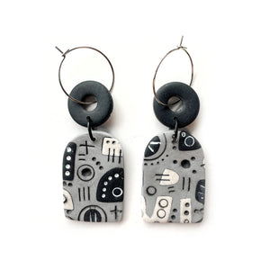 White on Black Medium Arch Hoop Earrings